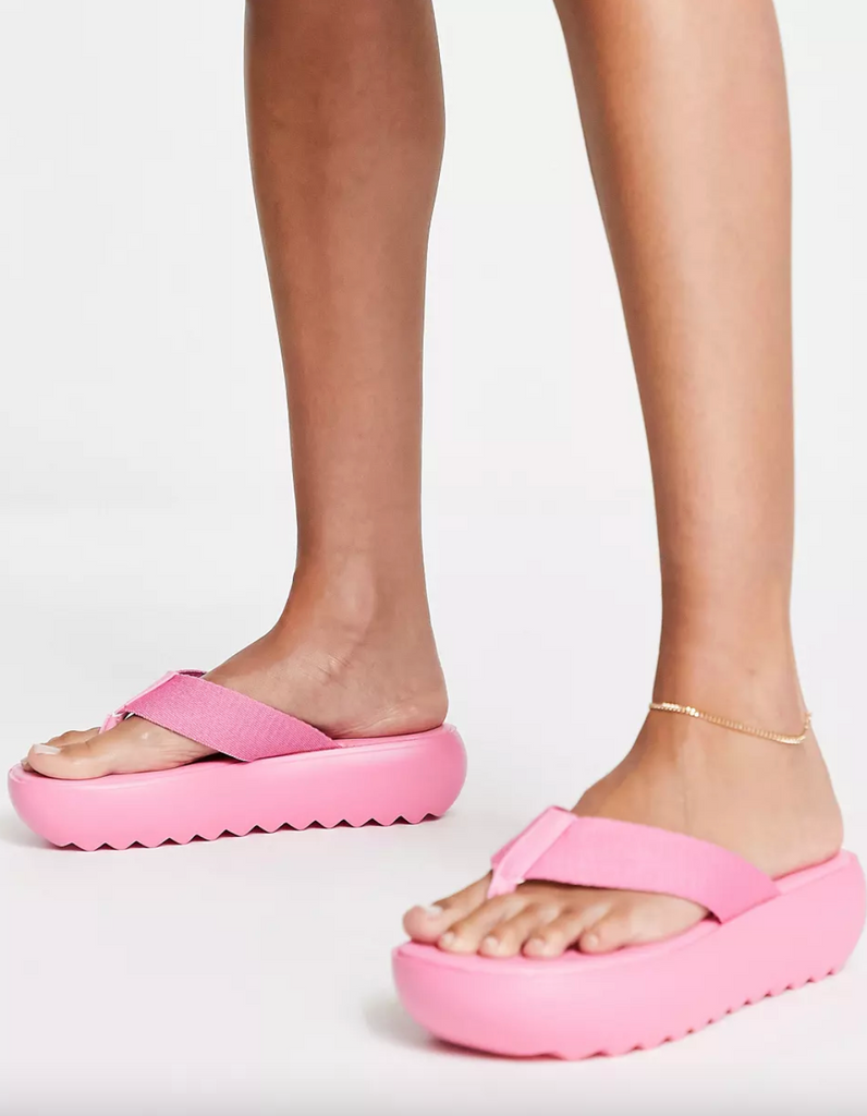 Public Desire Wide Fit Cia chunky toe post sandals in lime